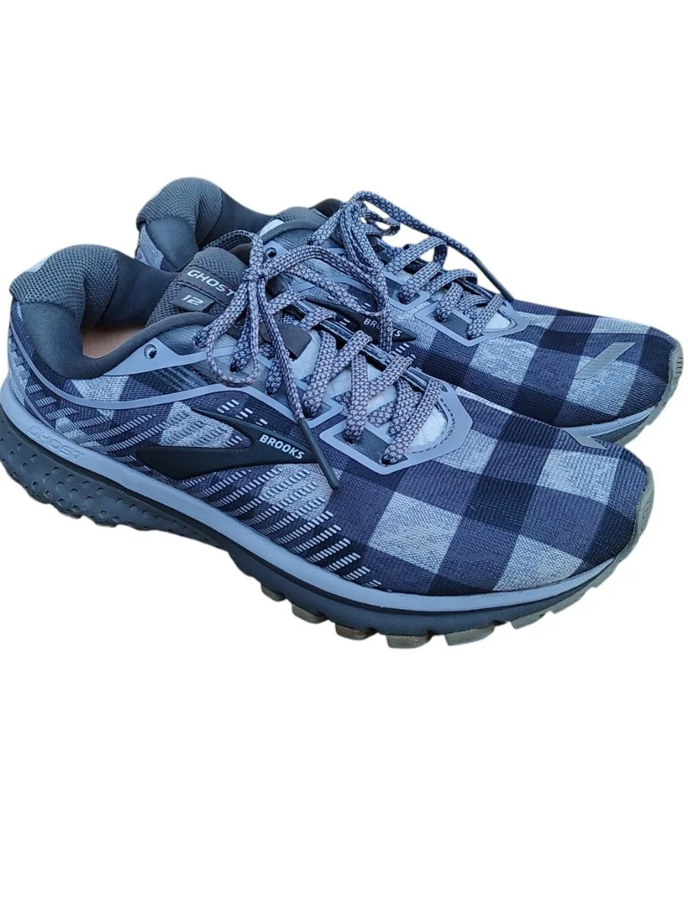Brooks Ghost 12 Women's Running Shoes - Heather Gray And Slate Blue Plaid